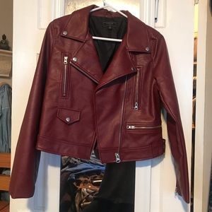 Wine red faux leather jacket